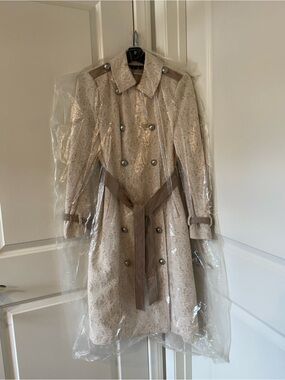 G.I.L.I Lace Trench Coat in Beige and Tan